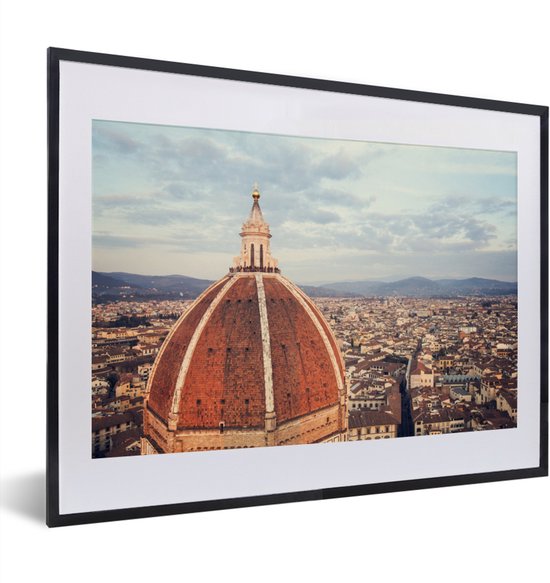 Photo en cadre - Photo aérienne de Florence avec le dôme du Dom de Florence cadre photo noir avec passe-partout blanc petit 40x30 cm - Affiche sous cadre (Décoration murale salon / chambre)