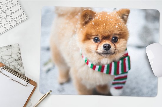 Muismat Vrije Dieren - Hond met sjaal muismat rubber - 40x30 cm - Muismat met foto