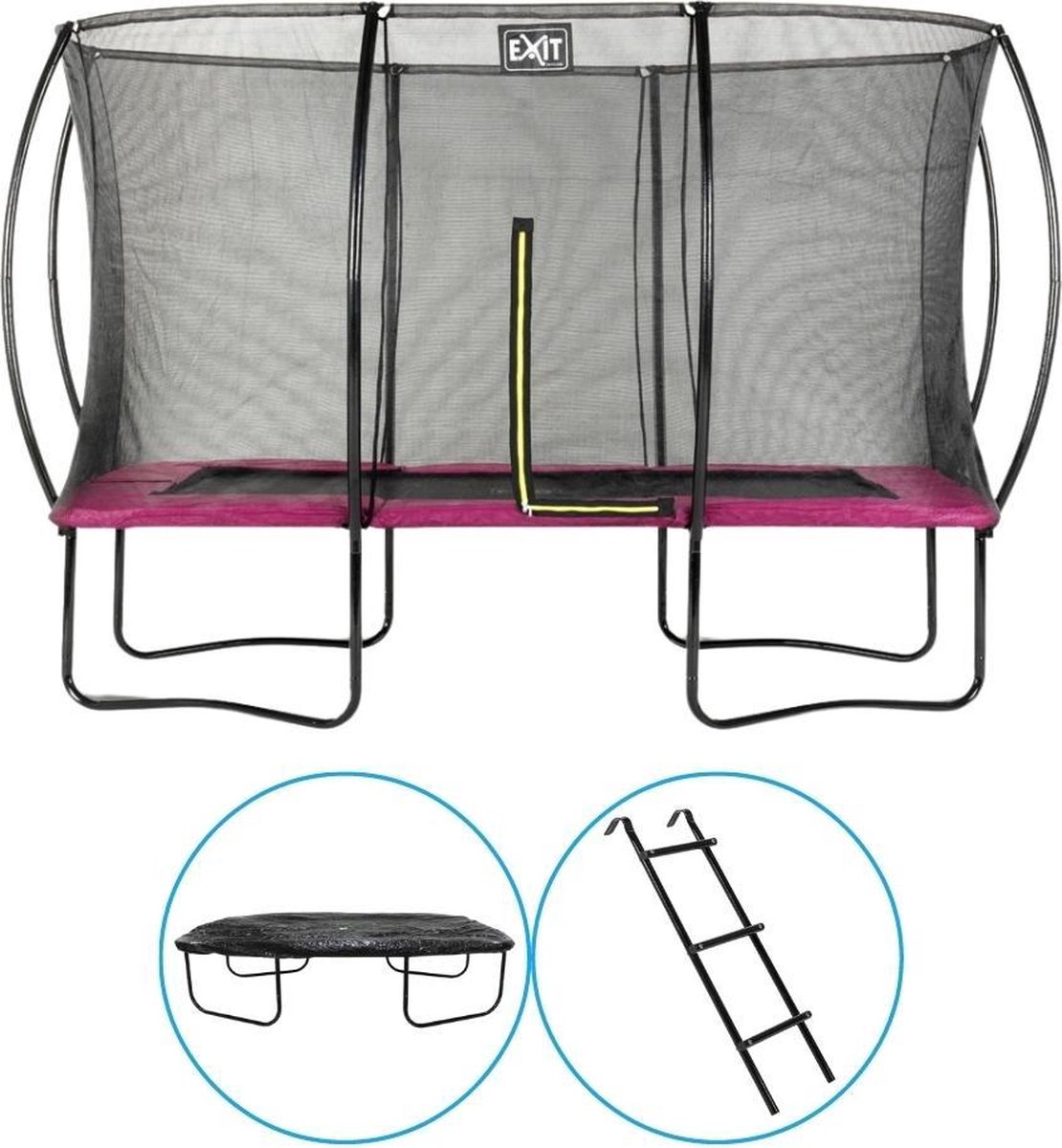 EXIT Toys - Trampoline Met Veiligheidsnet - Op Poten - Silhouette - Rechthoekig - 244x366cm - Roze - Inclusief Ladder en Afdekhoes
