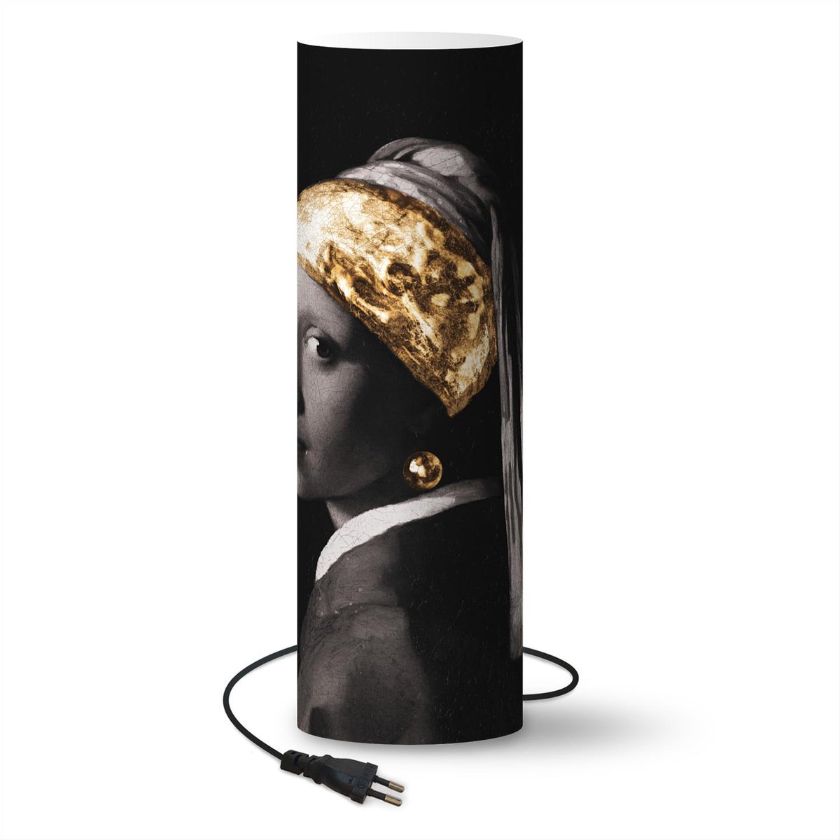 Lamp - Nachtlampje - Tafellamp slaapkamer - Het meisje met de parel - Vermeer - Goud - 70 cm hoog - Ø22.3 cm - Inclusief LED lamp