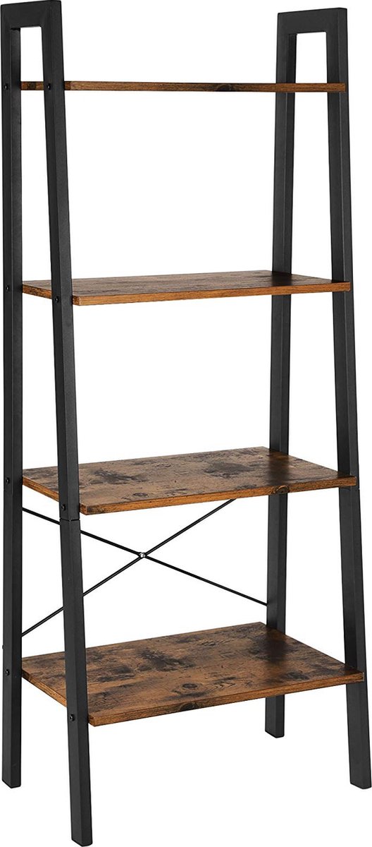 ACAZA Boekenkast - Industrieel - Boekenrek - Wandrek - Hout en metaal - 56x34x136 cm - Zwart en Vintage Bruin - Acaza