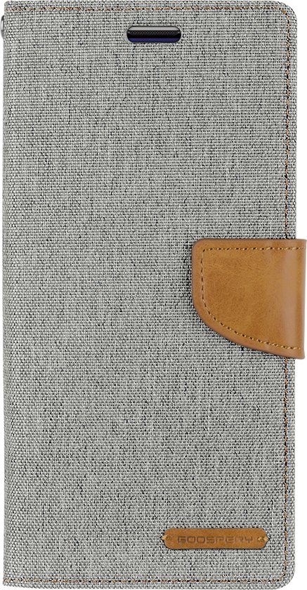 Hoesje geschikt voor Apple iPhone 12 Mini - Mercury Canvas Diary Wallet Case - Hoesje met Pasjeshouder - Grijs