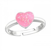 Ring meisje kind | Ring kinderen | Zilveren ring met hart, roze met glitters