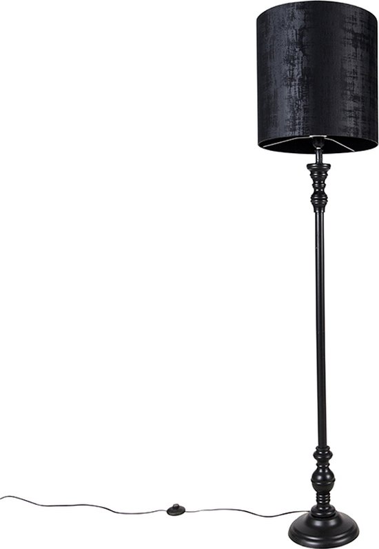 QAZQA classico - Klassieke Vloerlamp | Staande Lamp met kap - 1 lichts - H 172 cm - Zwart - Woonkamer | Slaapkamer