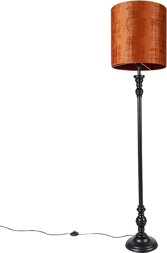 QAZQA classico - Klassieke Vloerlamp | Staande Lamp met kap - 1 lichts - H 172 cm - Oranje - Woonkamer | Slaapkamer | Keuken