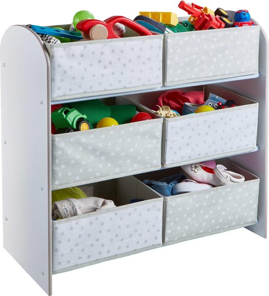 White Kids Bedroom Toy Storage Unit with 6 Bins (471GWH01EM)