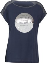 Cassis - Female - T-shirt met zilverkleurige motiefjes  - Marineblauw