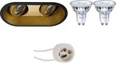 LED Spot Set - Pragmi Zano Pro - GU10 Fitting - Inbouw Ovaal Dubbel - Mat Zwart/Goud - Kantelbaar - 185x93mm - Philips - SceneSwitch 827 36D - 1.5W-5W - Warm Wit 2200K-2700K - Dimbaar - BSE