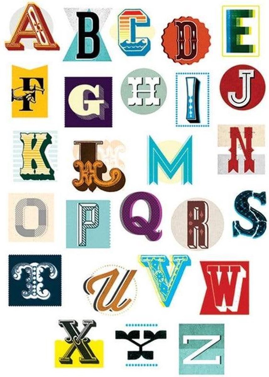 Pyramid Kunstdruk Vintage Letter Alphabet 60x80cm Divers