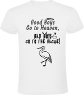 Good boys go to heaven, bad boys go to Den Haag Heren t-shirt | ado | scheveningen  |  Wit