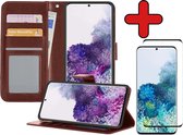 Samsung S20 Plus Hoesje Book Case Met Screenprotector - Samsung Galaxy S20 Plus Case Hoesje Wallet Cover Met Screenprotector - Bruin