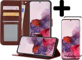 Hoesje Geschikt voor Samsung S20 Plus Hoesje Book Case Hoes Wallet Cover Met Screenprotector - Hoes Geschikt voor Samsung Galaxy S20 Plus Hoesje Bookcase Hoes - Bruin