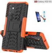 Samsung Galaxy A32 5G Robuust Hybride Oranje Cover Case Hoesje - 1 x Tempered Glass Screenprotector AGTBL