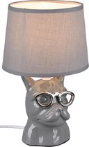 LED Tafellamp - Tafelverlichting - Nitron Domino - E14 Fitting - Rond - Mat Grijs - Keramiek
