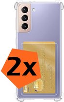 Samsung S21 Hoesje Met Pasjeshouder Transparant - Samsung Galaxy S21 Card Case Hoesje Extra Stevig - Samsung S21 Pashouder Shock Transparant - 2x