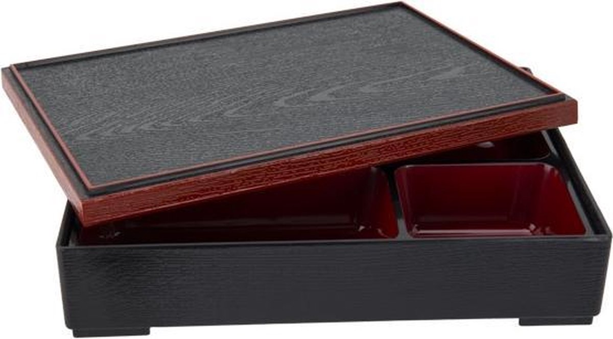 Goedkoopste Asian Bento Box - Zwart-Rood - 27x21x6cm - Kunststof