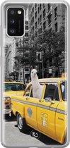 Samsung Galaxy A41 siliconen hoesje - Lama in taxi - Soft Case Telefoonhoesje - Grijs - Print