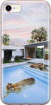 Hoesje geschikt voor iPhone SE (2020) - Tijger zwembad - Soft Case - TPU - Print - Multi - ELLECHIQ