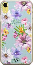 iPhone XR hoesje - Mint bloemen - Soft Case Telefoonhoesje - Bloemen - Blauw