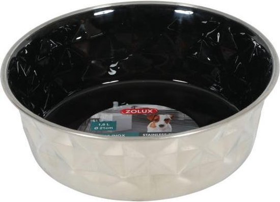 ZOLUX VOERBAK / DRINKBAK DIAMOND ZWART – 1,8 LTR 21X21X7 CM
