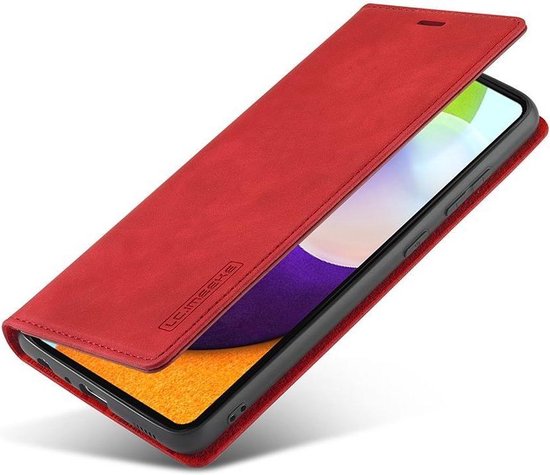 LC.IMEEKE Etui Portefeuille Samsung Galaxy A52 Cover Rouge