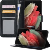 Samsung S21 Ultra Hoesje Book Case Hoes - Samsung Galaxy S21 Ultra Case Hoesje Portemonnee Cover - Samsung S21 Ultra Hoes Wallet Case Hoesje - Zwart