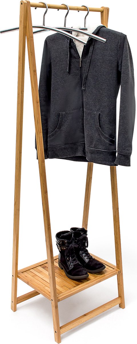 Relaxdays Kledingrek bamboe met schoenenplank - kledingstandaard - houten garderobe