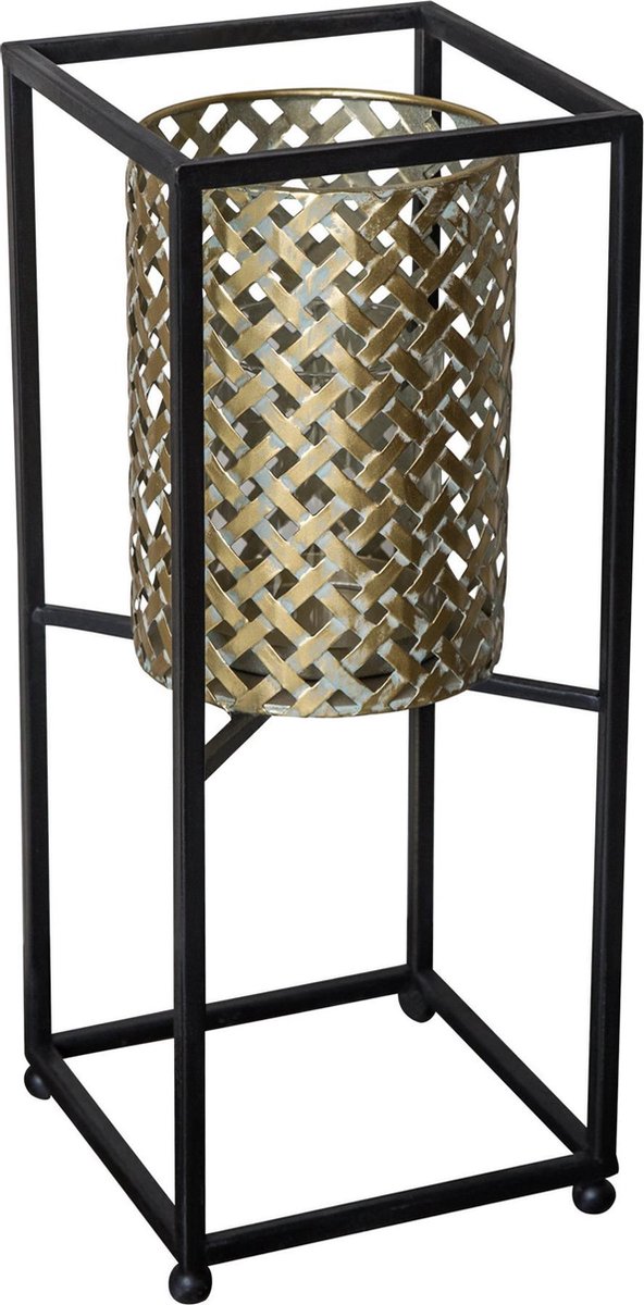 PTMD Brandon zwarte lantaarn metalen vierkant maat in cm: 15 x 15 x 37 Goud
