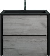 Badkamermeubel Bocay 60cm - grijs eiken wastafelkast wastafel zwart