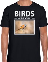 Dieren foto t-shirt Baardmannetje vogel - zwart - heren - birds of the world - cadeau shirt Baardmannetjes liefhebber S