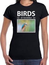 Dieren foto t-shirt Ijsvogel - zwart - dames - birds of the world - cadeau shirt IJsvogels liefhebber XS