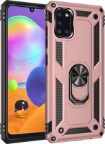 Samsung Galaxy A31 Hoesje - Mobigear - Armor Ring Serie - Hard Kunststof Backcover - Roségoud - Hoesje Geschikt Voor Samsung Galaxy A31