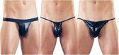 3-Delige Wetlook String Set - Heren Lingerie - Slips & Boxershorts - Zwart - Discreet verpakt en bezorgd