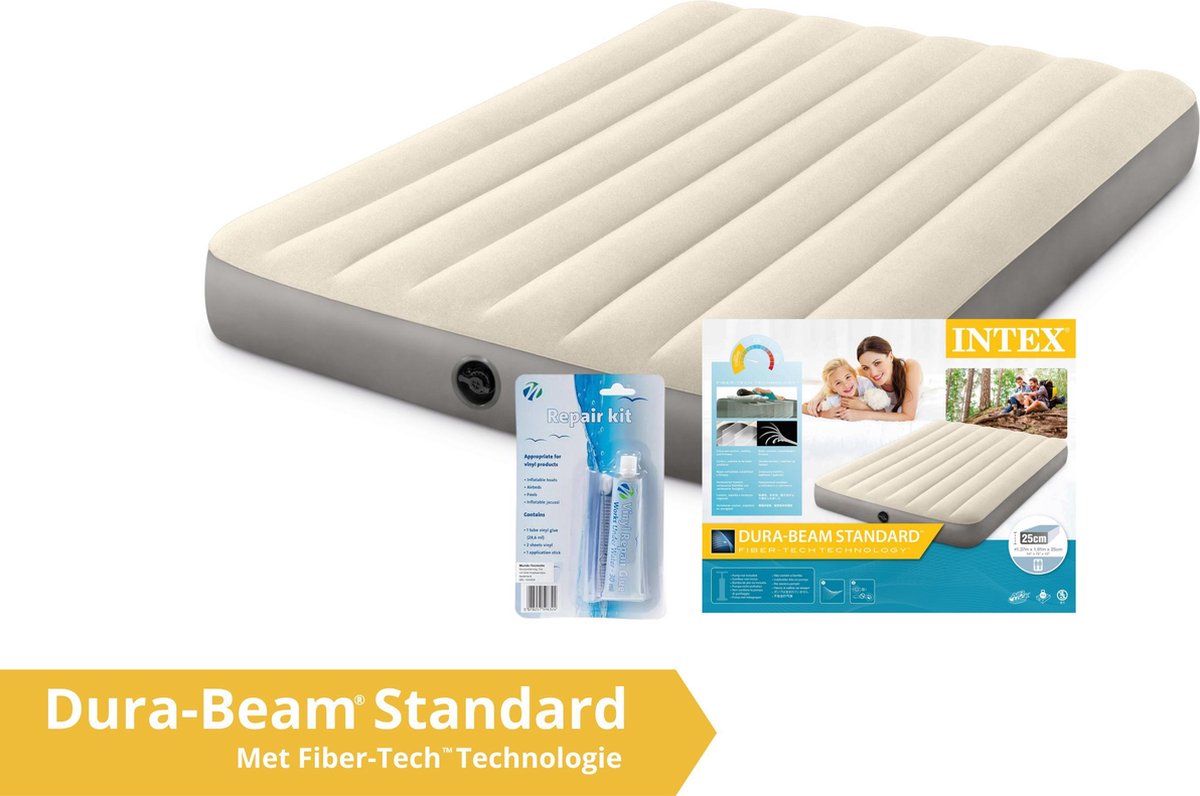 Intex Luchtbed - Single-High - Formaat: Full - B137 x L191 x H25 cm - Twijfelaar - Met Reparatieset