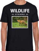 Dieren foto t-shirt vos - zwart - heren - wildlife of the world - cadeau shirt vossen liefhebber 2XL