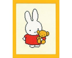 Pako Borduurpakket met telpatroon - Nijntje met beer, Dick Bruna - 211.601 - voorgesorteerd garen - Aida - 13 x 17 cm - DIY kit