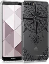 kwmobile telefoonhoesje voor Huawei Enjoy 7S / P Smart (2017) - Hoesje voor smartphone in zwart / transparant - Kompas Barok design