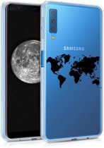 kwmobile telefoonhoesje voor Samsung Galaxy A7 (2018) - Hoesje voor smartphone in zwart / transparant - Wereldkaart design