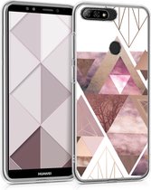kwmobile telefoonhoesje voor Huawei Y7 (2018)/Y7 Prime (2018) - Hoesje voor smartphone in poederroze / ros�goud / wit - Glory Driekhoeken design