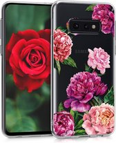 kwmobile telefoonhoesje voor Samsung Galaxy S10e - Hoesje voor smartphone in paars / poederroze / transparant - Bloemen Mix Pioenrozen design