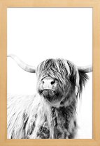 JUNIQE - Poster met houten lijst Highland Cattle Frida 2 -13x18 /Grijs