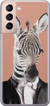 Samsung Galaxy S21 hoesje siliconen - Baby zebra - Soft Case Telefoonhoesje - Print / Illustratie - Roze
