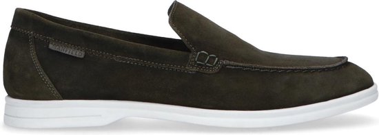 Manfield - Heren - Donkergroene suède loafers met witte zool - Maat 46 |  bol.com