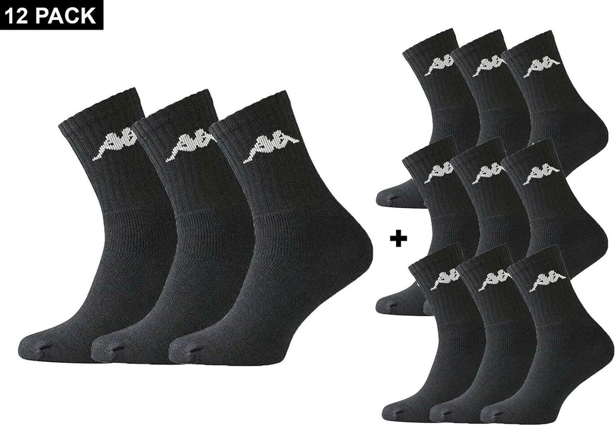 Kappa Trisper Tennis Sock 12 pack Voordeelpack Sokken 35 38 Zwart