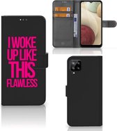 GSM Hoesje Geschikt voor Samsung Galaxy A12 Bookcase met quotes Woke Up