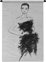 Wandkleed Zwart wit illustratie - Een zwart-wit illustratie van een vrouw Wandkleed katoen 60x90 cm - Wandtapijt met foto