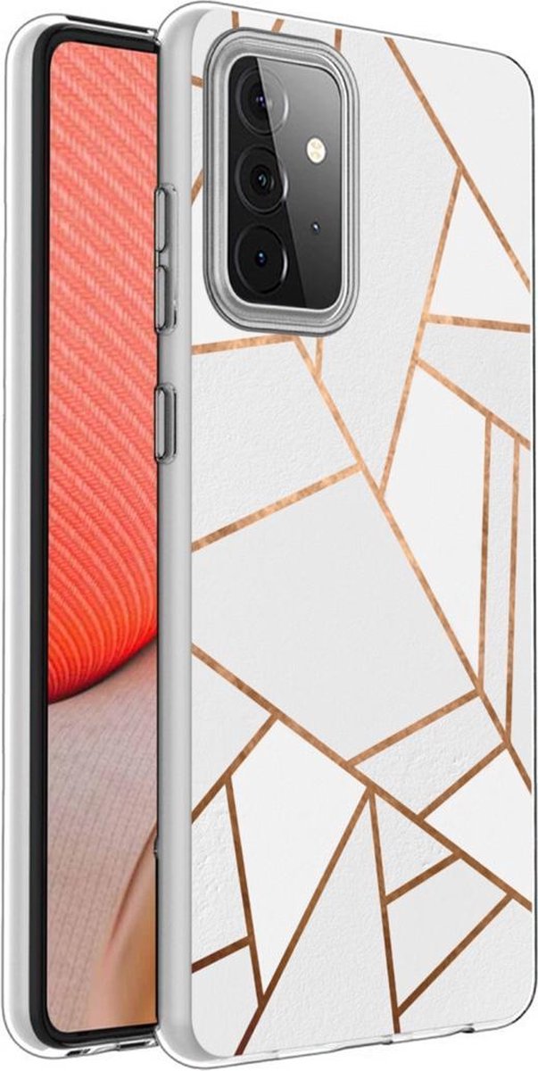 iMoshion Hoesje Geschikt voor Samsung Galaxy A72 Hoesje Siliconen - iMoshion Design hoesje - Wit / Meerkleurig / Goud / White Graphic