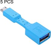 5 stuks micro USB male naar USB 3.0 vrouwelijke OTG-adapter (blauw)