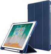 Litchi Texture Flip Leren Case voor iPad 9.7 (2017) / 9.7 (2018) / Air2 / Air, met drievoudige houder en pennen (donkerblauw)