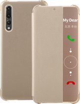 Voor Huawei P20 Pro Litchi Texture PC + PU Horizontale Flip Case met Smart View Winodw en Sleep Wake-up Function (Goud)